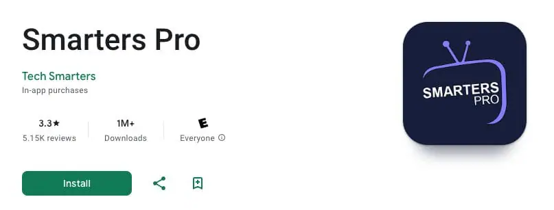 IPTV Smarters Pro Android install: Google Play search results showing multiple similar listings