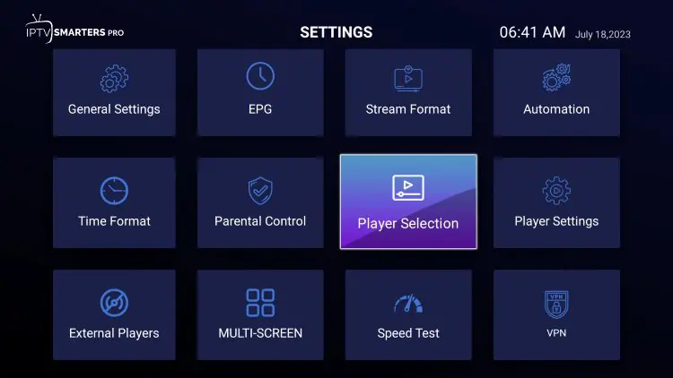 IPTV Smarters Pro settings: add an external video player option