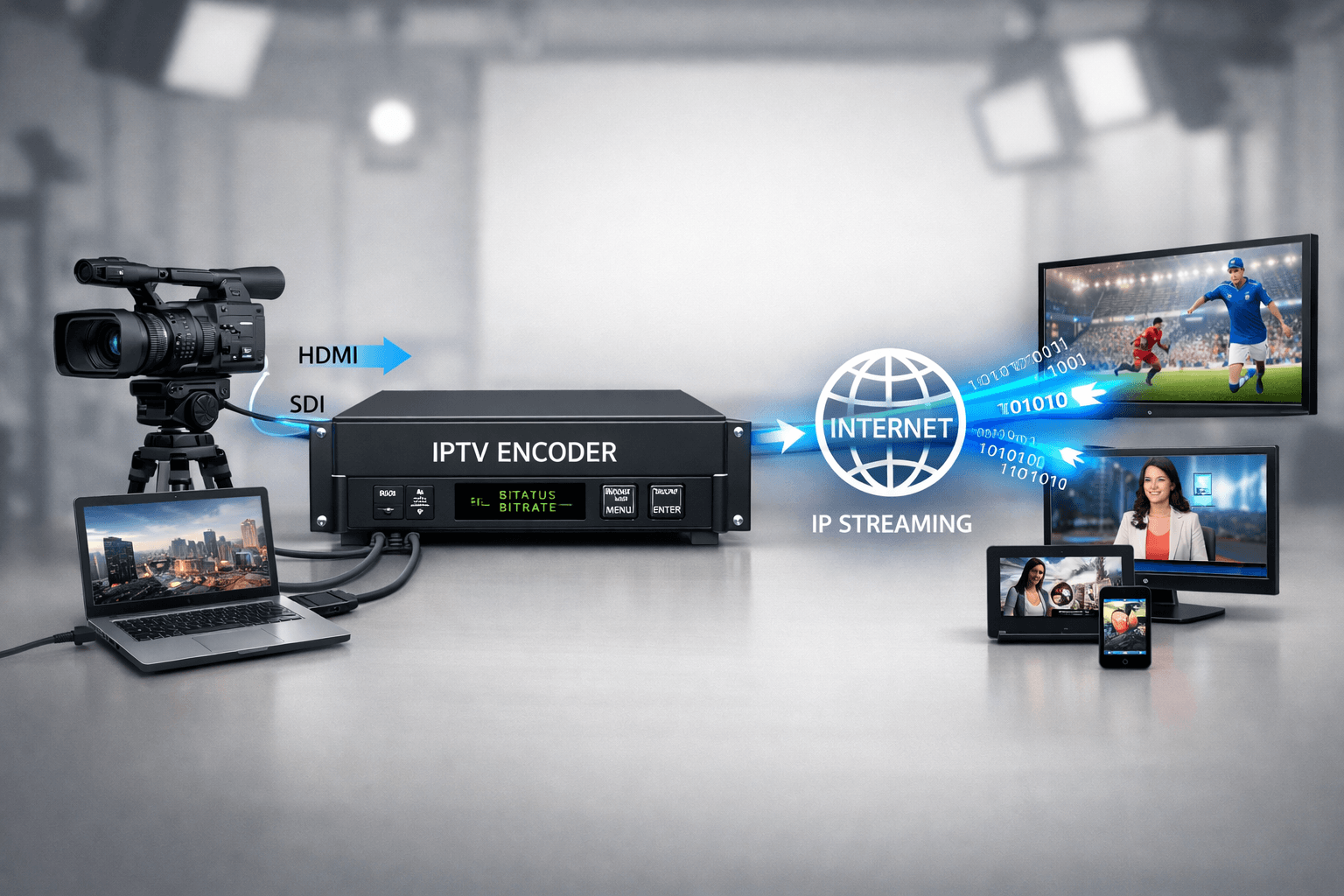 Iptv encoder device converting video input into internet streaming format