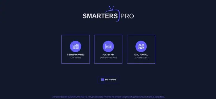 IPTV Smarters Pro web player example showing browser-based access